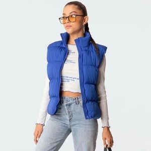 Bomber puffer vest, blue,  from edikted